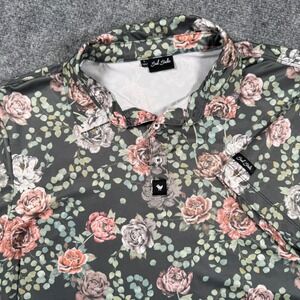Bad Birdie Shirt Large Floral Print Golf Stretch Lightweight Short Sleeve Men's